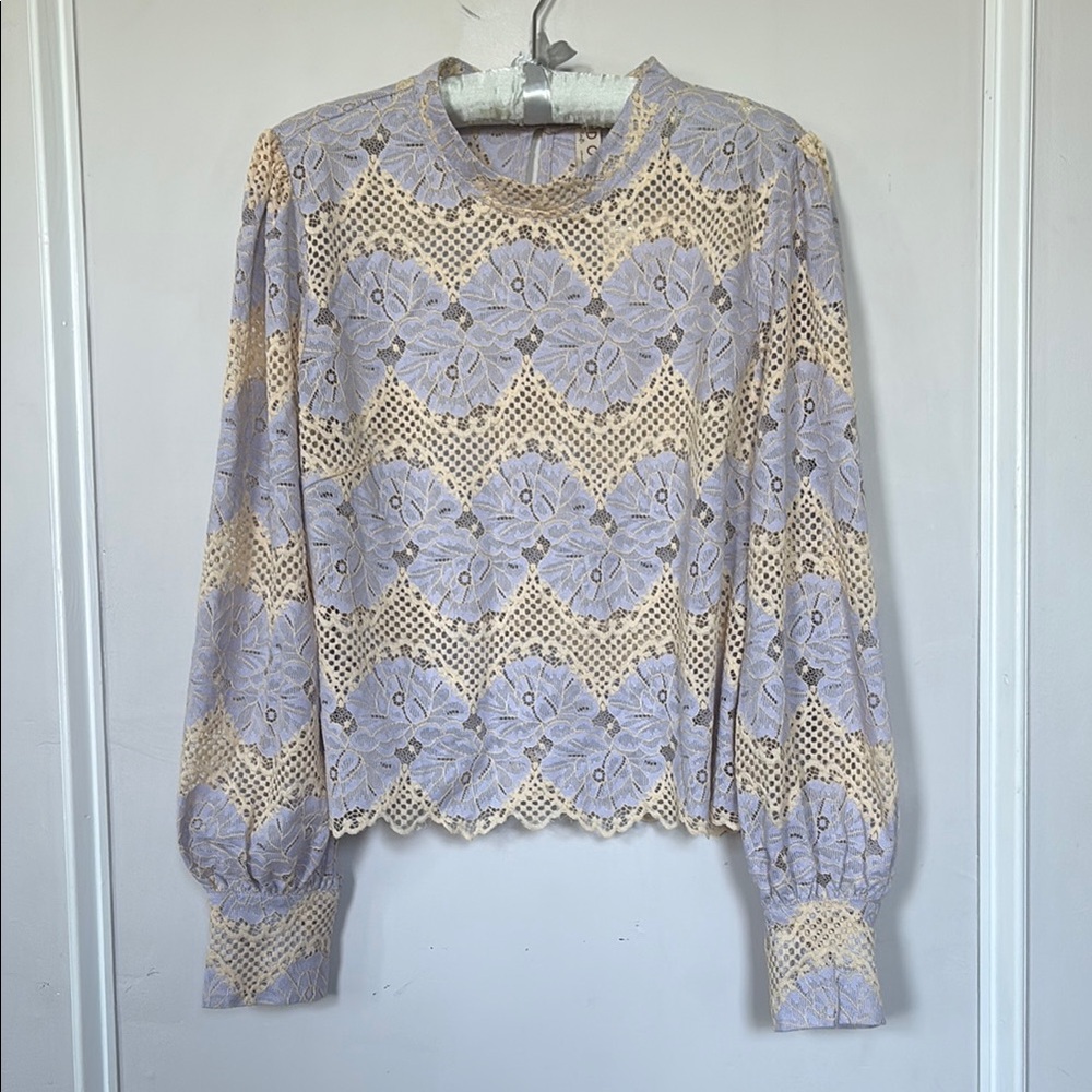 Anthropologie Dolan Left Coast Mock-Neck Purple/Cream Lace Blouse - XL - NWT